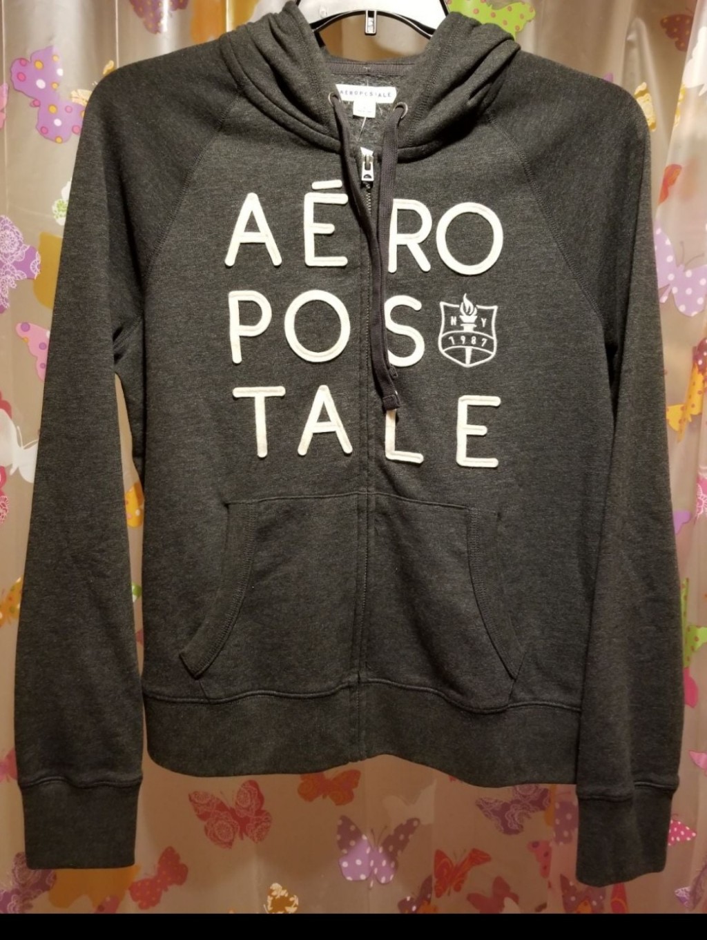 New Sz Lg Aeropostale Charcoal Gray Full-Zip Hoodie